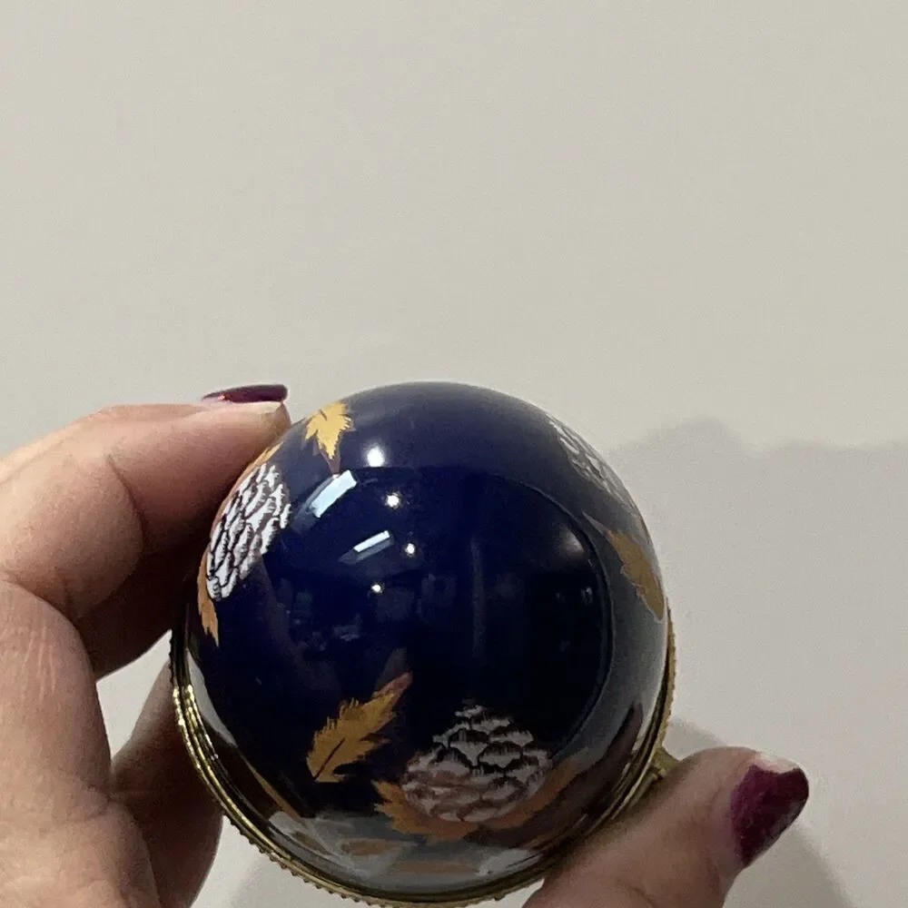 Cobalt Blue Porcelain Egg Trinket Box Footed with Floral Decoration